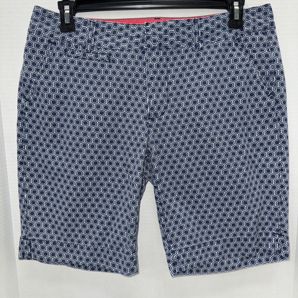 Bob Timberlake Shorts Women's Size 12 Blue Hexagonal Pattern - Picture 1 of 5